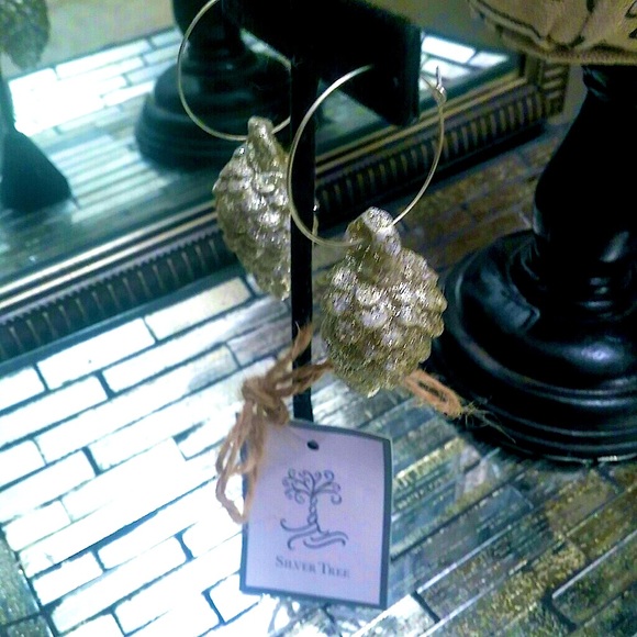 Sterling Silver Hoops w Frosted Pinecone Earrings - Picture 3 of 7